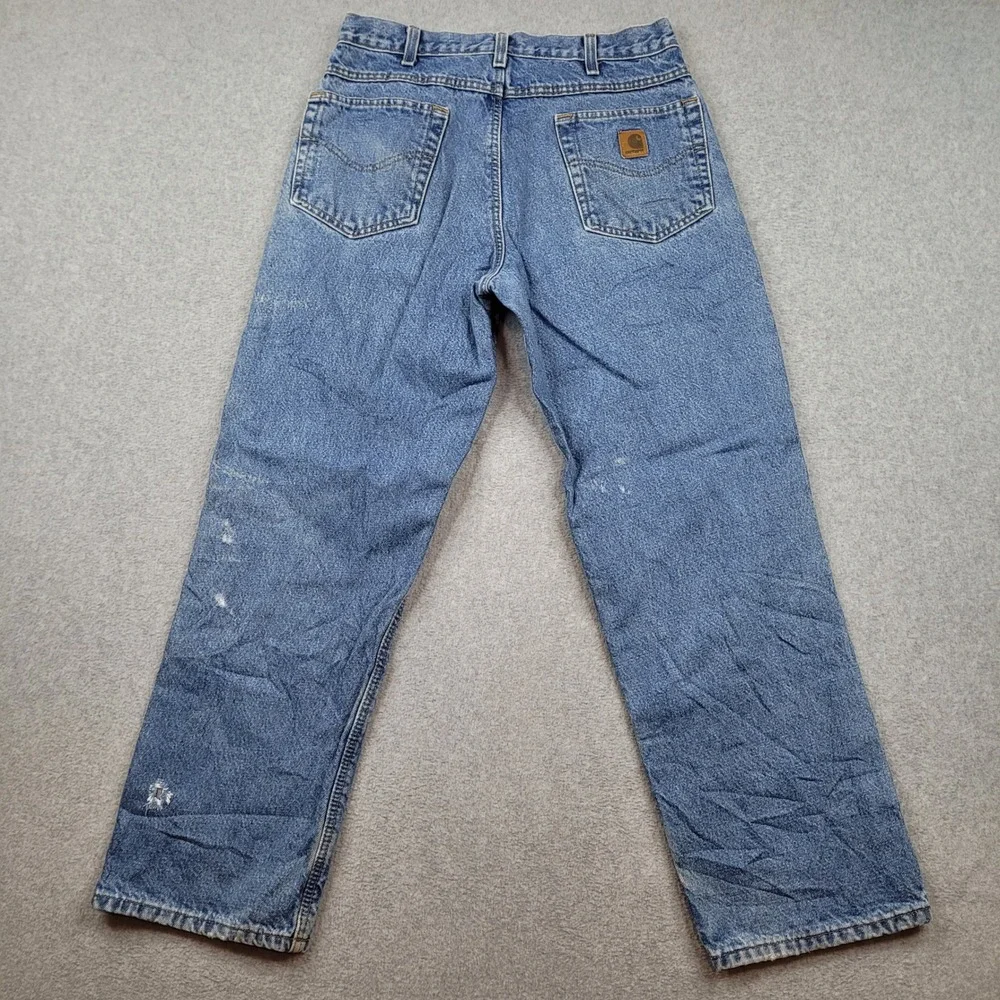 Carhartt Flannel Lined B172 DST Jeans Mens 32x30 Blue Relaxed‎ Fit Denim